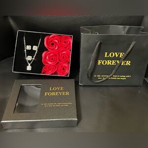 🌸 NEW Love Forever Silver Necklace, Earrings & Ring Size 7